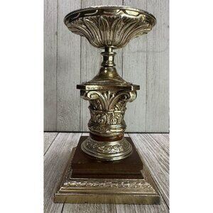 Vintage Dilly Mfg Co. Ornate Pillar Candle Holder Metal Home Decor 7" Tall